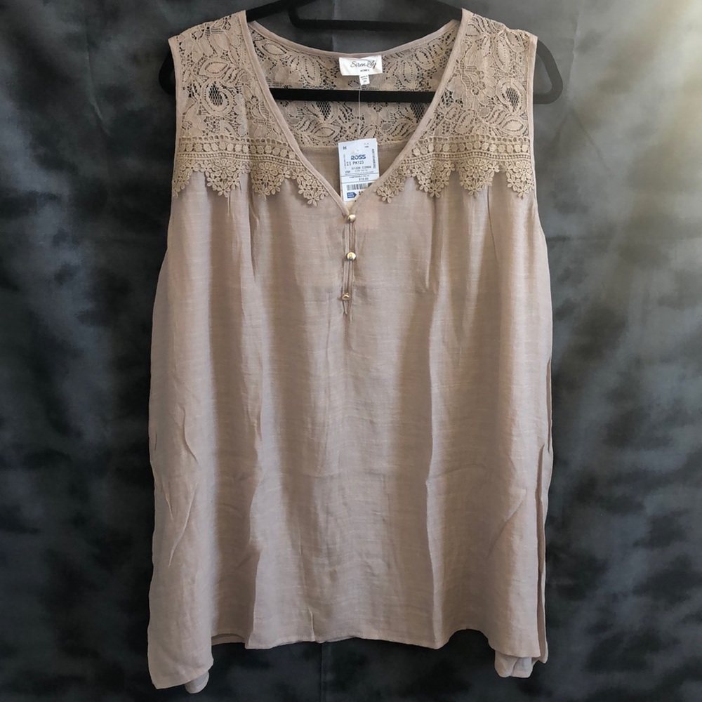 Tan lace top sleeveless blouse